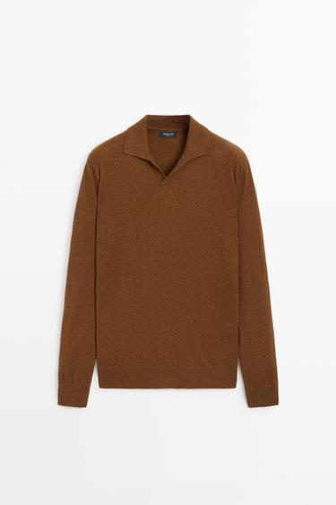 Wool blend knit polo sweater — Russet 1