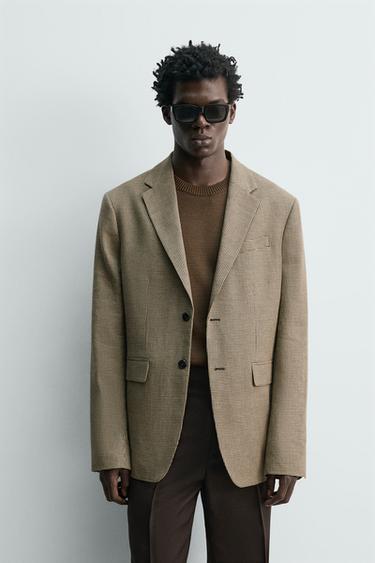 BLAZER LINO - ALGODÓN PATA DE GALLO - Arena de Zara