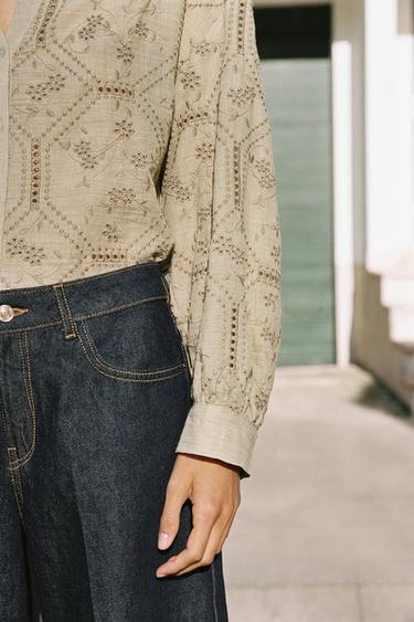 CHEMISE BRODÉE PERFORÉE - Kaki clair de Zara - Image 2