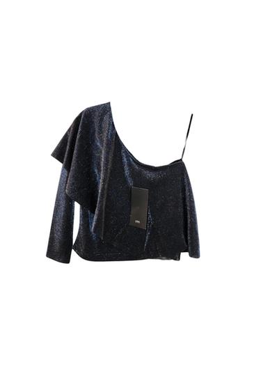 OFF SHOULDER ASYMMETRICAL LAYERED SPARKLY TOP