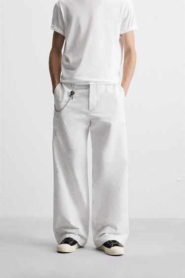 PANTALON COUPE LARGE IMPRIMÉ ABSTRAIT - Blanc de Zara - Image 1