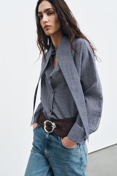 Zara 100% SUEDE LEATHER BELT WITH ORGANIC BUCKLE - Brown