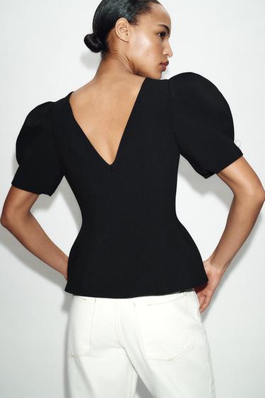 TOP MANCHES BOUFFANTES AVEC PERLES ET LACETS - Noir de Zara - Image 4
