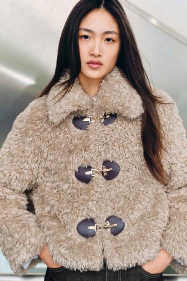 Zara 人造皮草裝飾外套 - 焦糖色