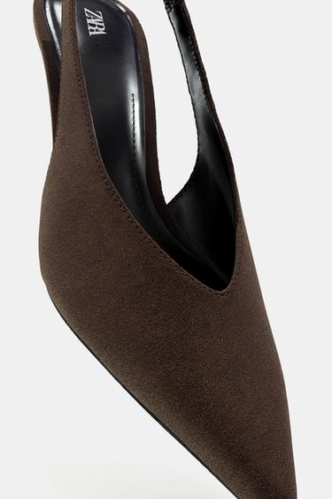 SLINGBACK KITTEN HEEL SHOES - Brown by Zara - Image 0