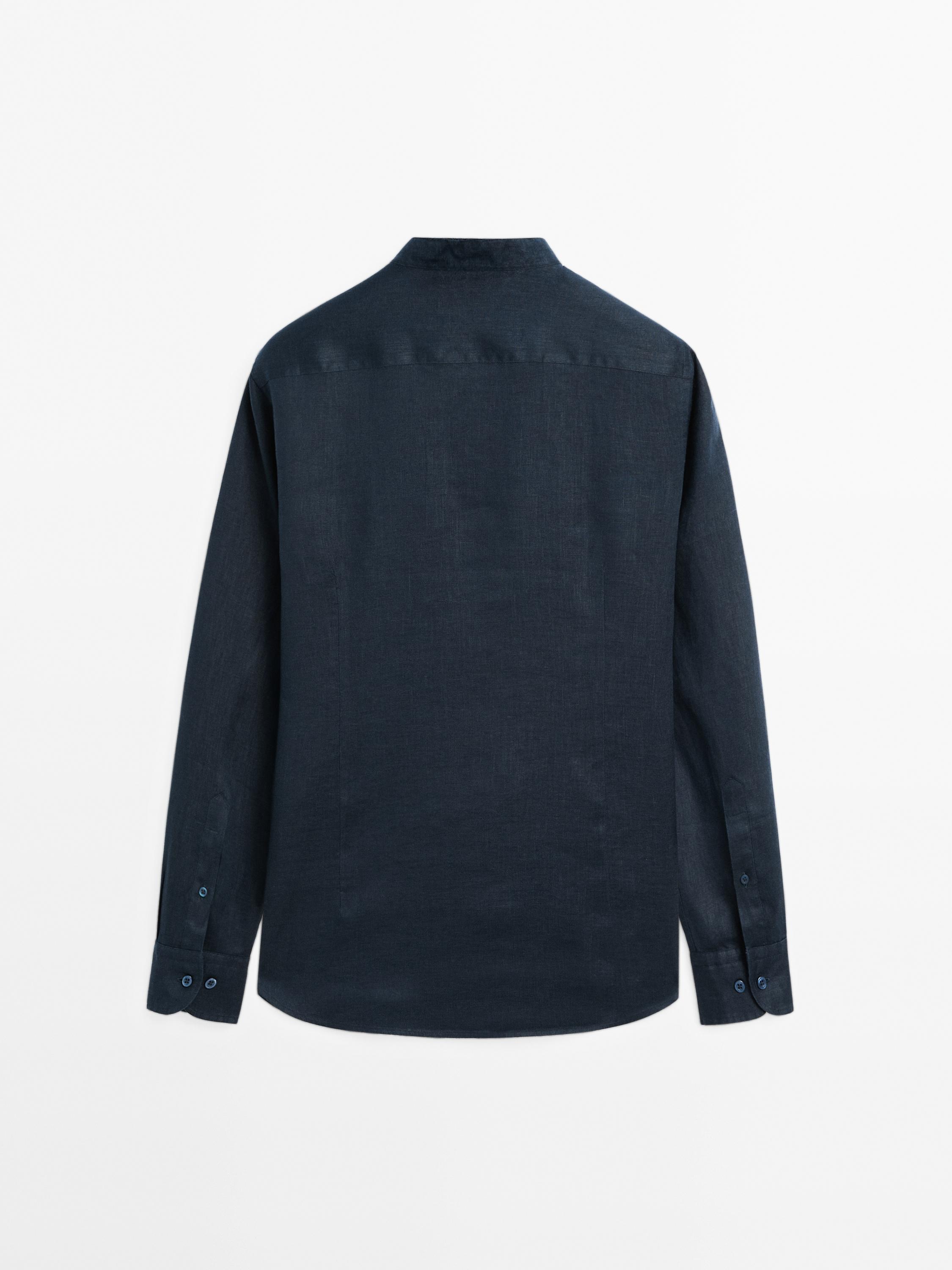 Chemise col mao 100 % lin