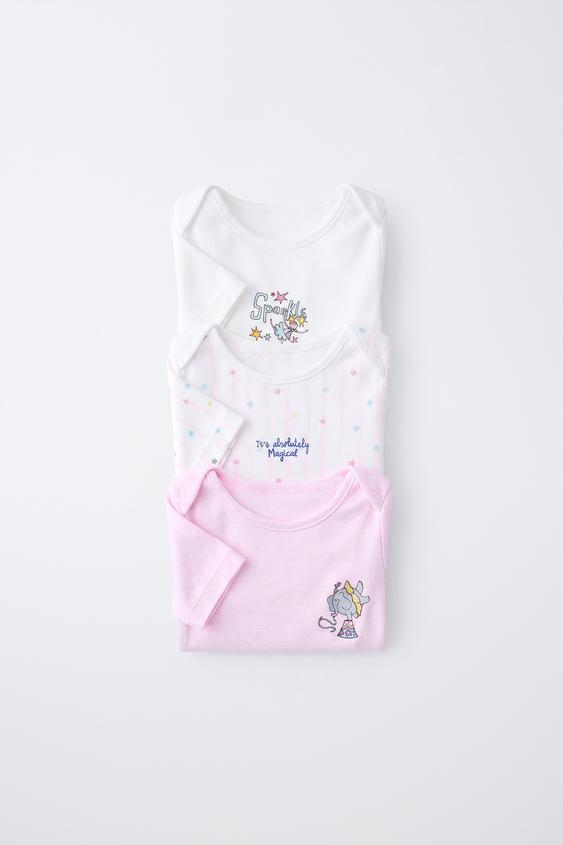 PAKKE MED TRE CIRKUS-BODIES - rosa/hvid fra Zara - Billede 0