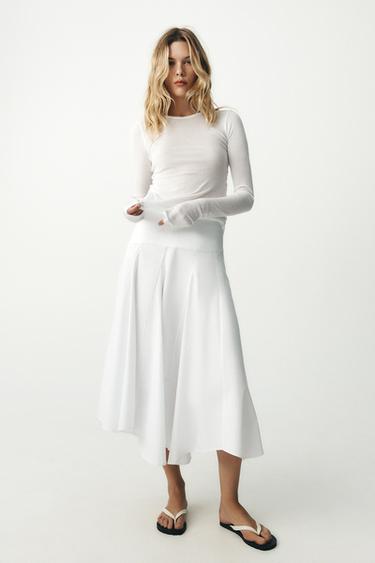 FALDA MIDI ASIMÉTRICA - Blanco de Zara