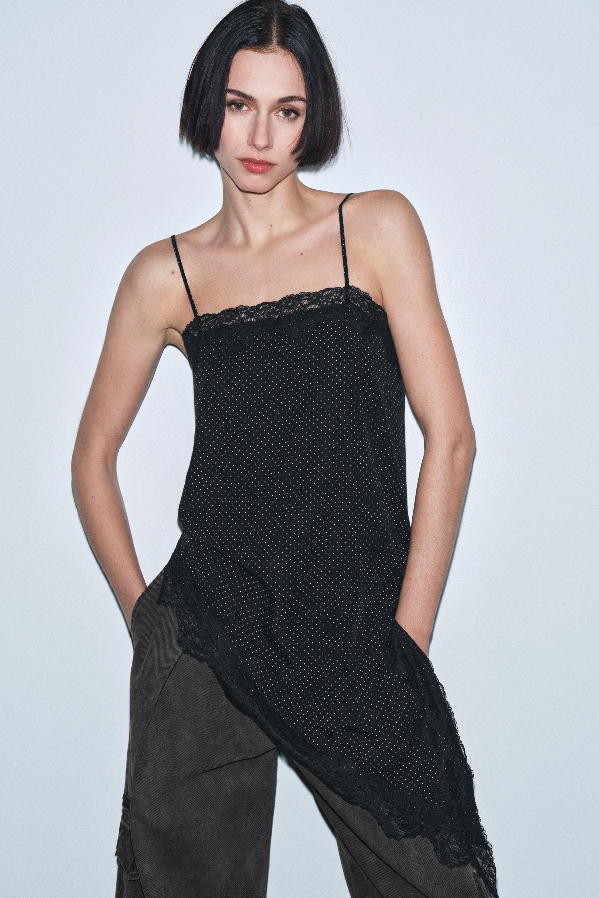 ZW COLLECTION ドット柄アシンメトリートップス - ブラック | ZARA