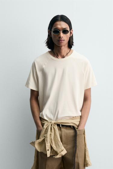 Zara RELAXED FIT LIGHTWEIGHT T-SHIRT - Ecru