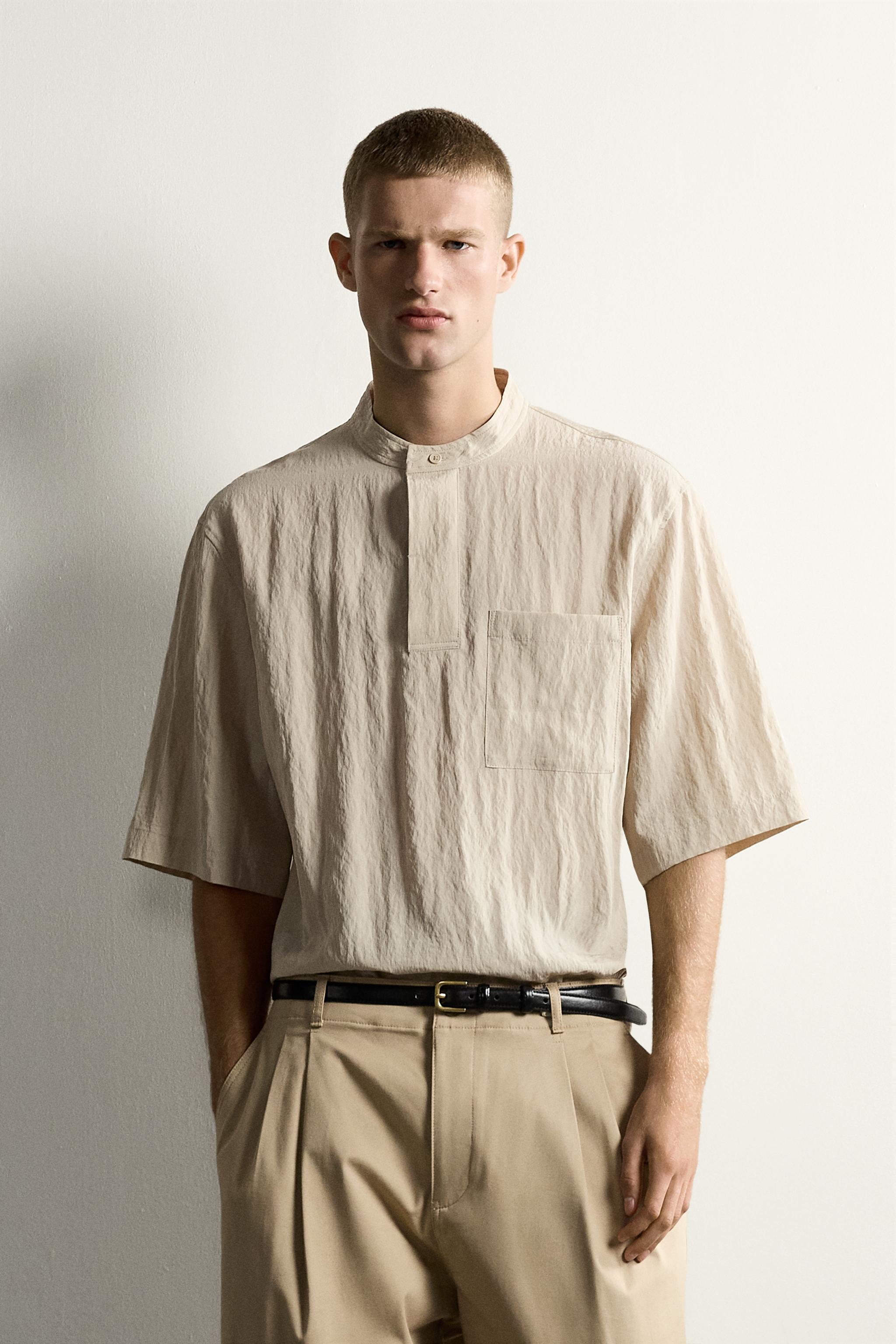 FLOWY POLO SHIRT — Beige