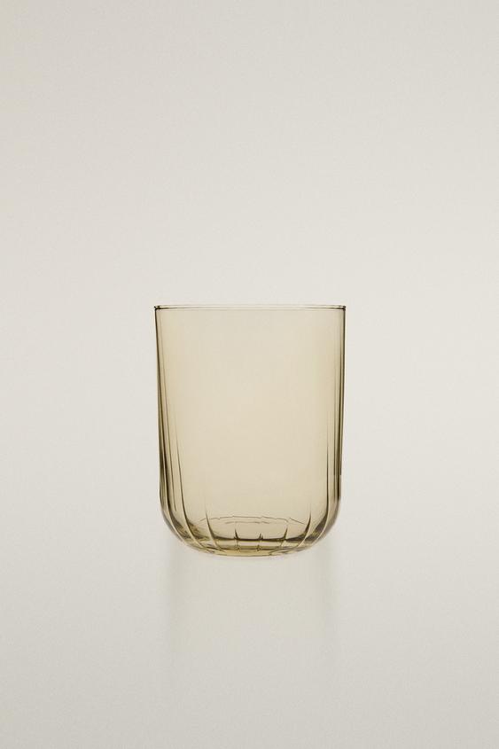 GLASS WITH EMBOSSED LINES - Green by Zara - Image 0
