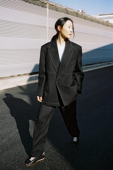 ZW COLLECTION 스티치 팬츠 LIMITED EDITION - Zara 블랙