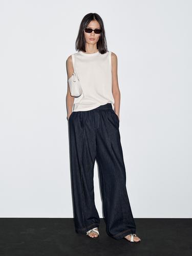 Zara Flowing cotton blend jeans - Navy blue - Image 0