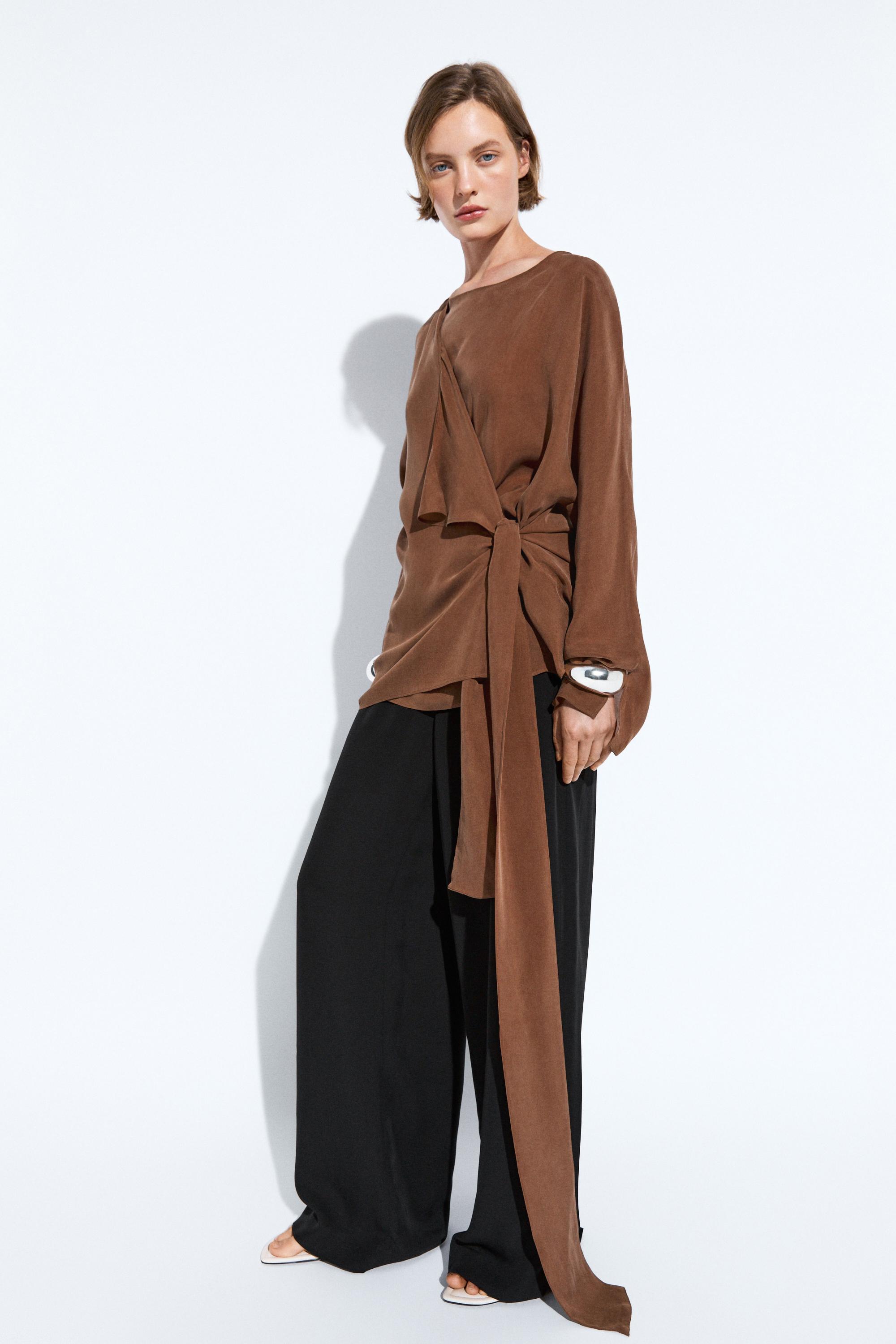 Flowing kimono with tie detail — Mink marl