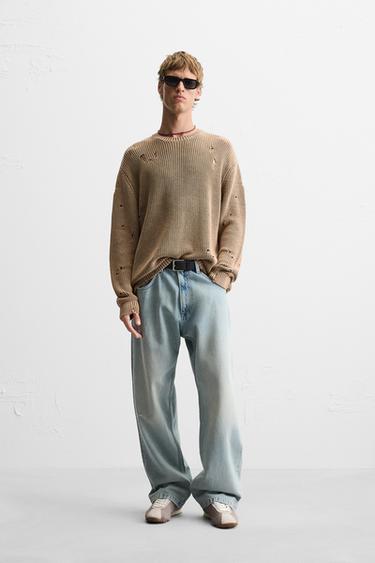 PULLOVER MIT USED-LOOK - Hellbraun von Zara - Bild 0