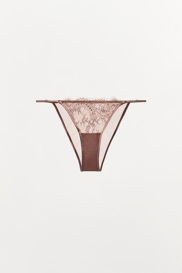 FLORAL EMBROIDERED LACE BRIEFS - Beige by Zara