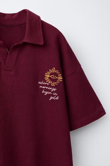 EMBROIDERED POLO SHIRT - Burgundy by Zara - Image 2