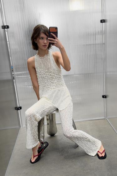 LACE TOP WITH GATHERING - Ecru by Zara - Image 4