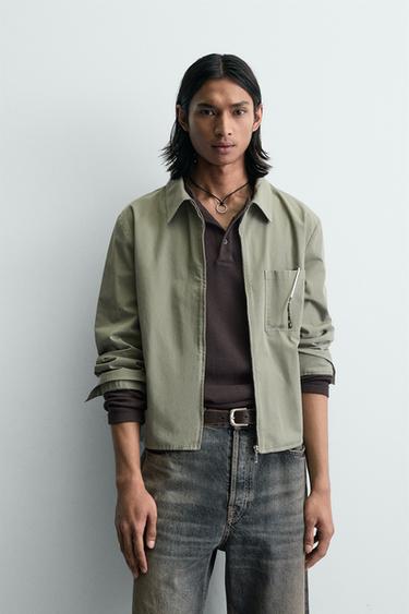 CROPPED FIT ZIP-UP OVERSHIRT - Green by Zara