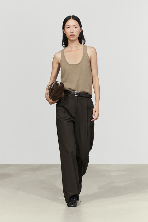 Pantalón pliegues mezcla algodón - Negro de Zara - Imagen 0
