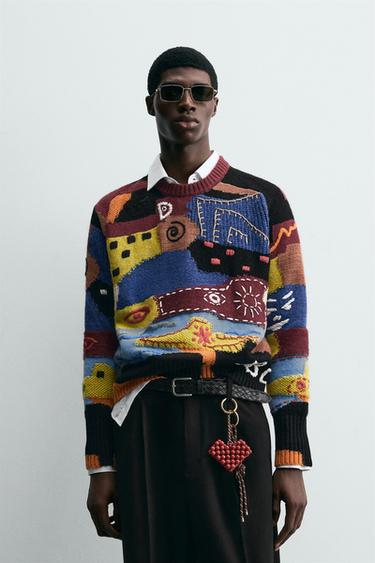 Zara COMBINATION EMBROIDERY SWEATER - Burgundy
