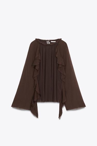 BLOUSE FLUIDE À VOLANTS - Chocolat de Zara - Image 6