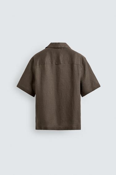 Zara RELAXED FIT 100% LINEN SHIRT - Brown / Taupe