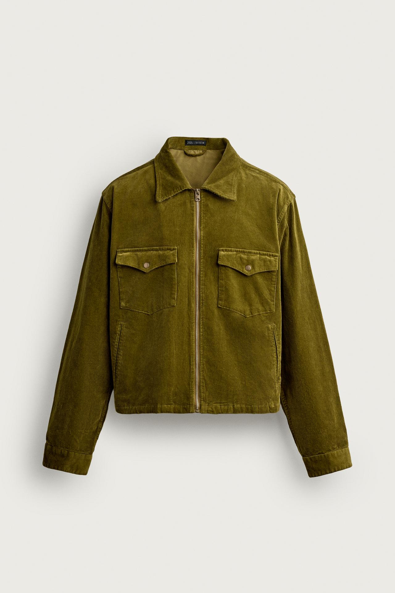 CROPPED CORDUROY OVERSHIRT — Olive green