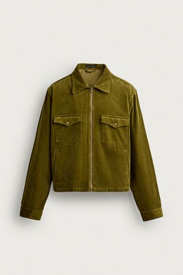 CROPPED CORDUROY OVERSHIRT — Olive green 1