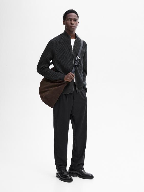 Wool blend zipup cardigan Anthracite Gray ZARA Canada