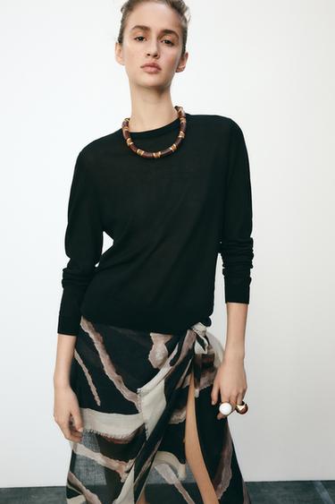 BASIC PLAIN KNIT SWEATER - Black by Zara