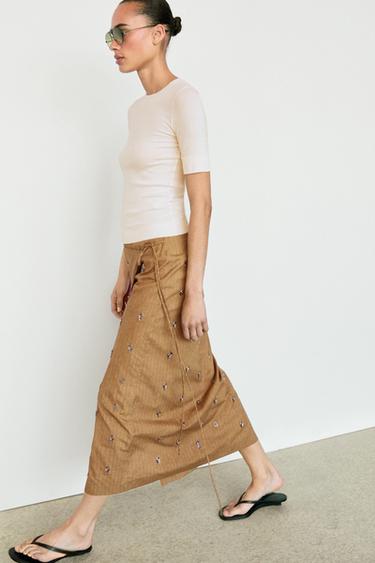 Zara Midi pareo skirt with appliqués - Mustard