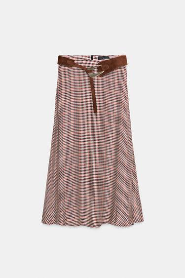 JUPE À CARREAUX AVEC CEINTURE - Marron / Écru de Zara - Image 6