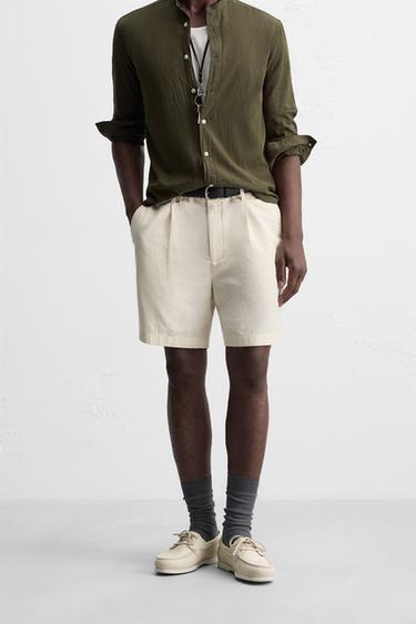 PLEATED REGULAR FIT BERMUDA SHORTS - Oyster-white by Zara - Image 1