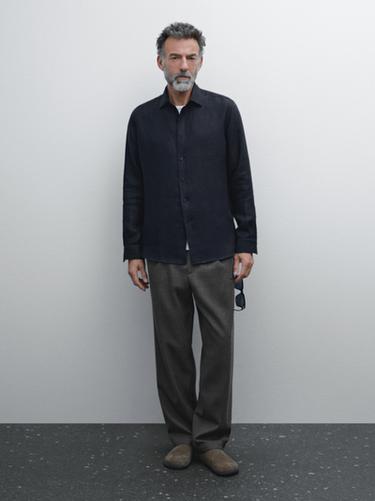 Camisa regular fit 100% lino - Marino de Zara - Imagen 0