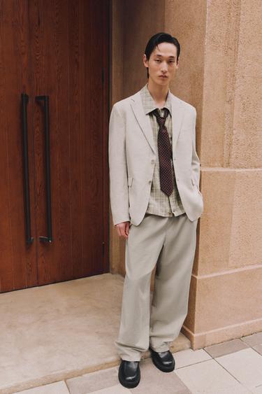 Zara 格紋紋理襯衫 - 沙色