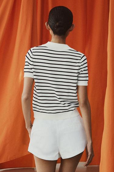POLO EN MAILLE À RAYURES ET MANCHES COURTES - rayures de Zara - Image 3