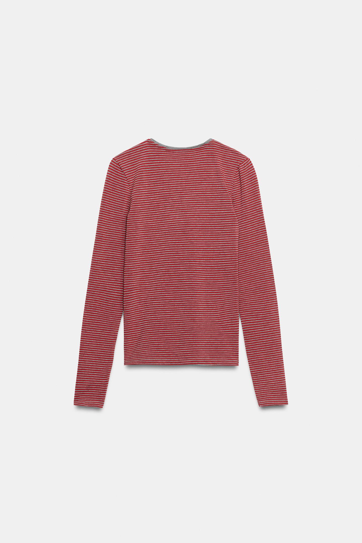 Женская футболка Zara Striped Henley, цвет: Полосатый — фото 6