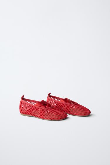 Zara MESH BALLET FLATS - Red