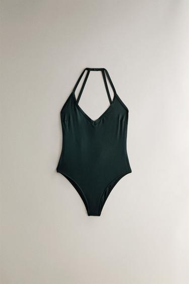 Zara PLAIN BEACH SWIMSUIT WITH STRAPS AT THE BACK - Green / Blue - Image 0