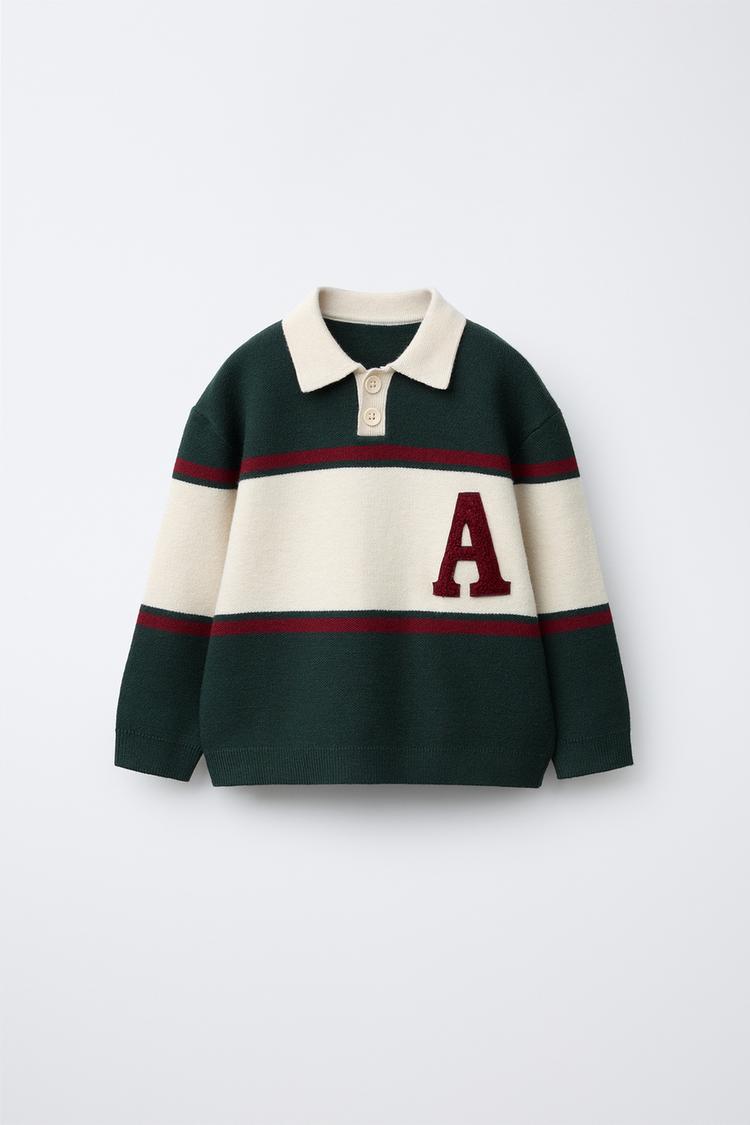 VARSITY KNIT POLO SHIRT Green Ecru ZARA India
