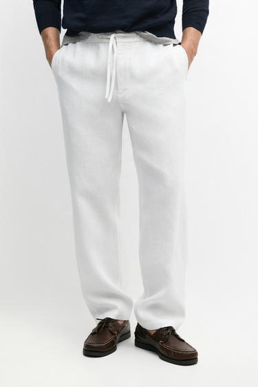 Linen jogger fit pants — White 2