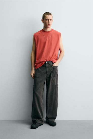 تيشرت تانك مغسول - أحمر الخاص بـ Zara