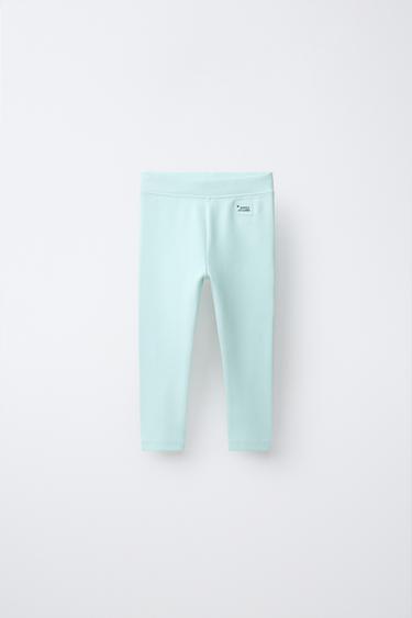 RIBBED LEGGINGS WITH LABEL - Sea green by Zara