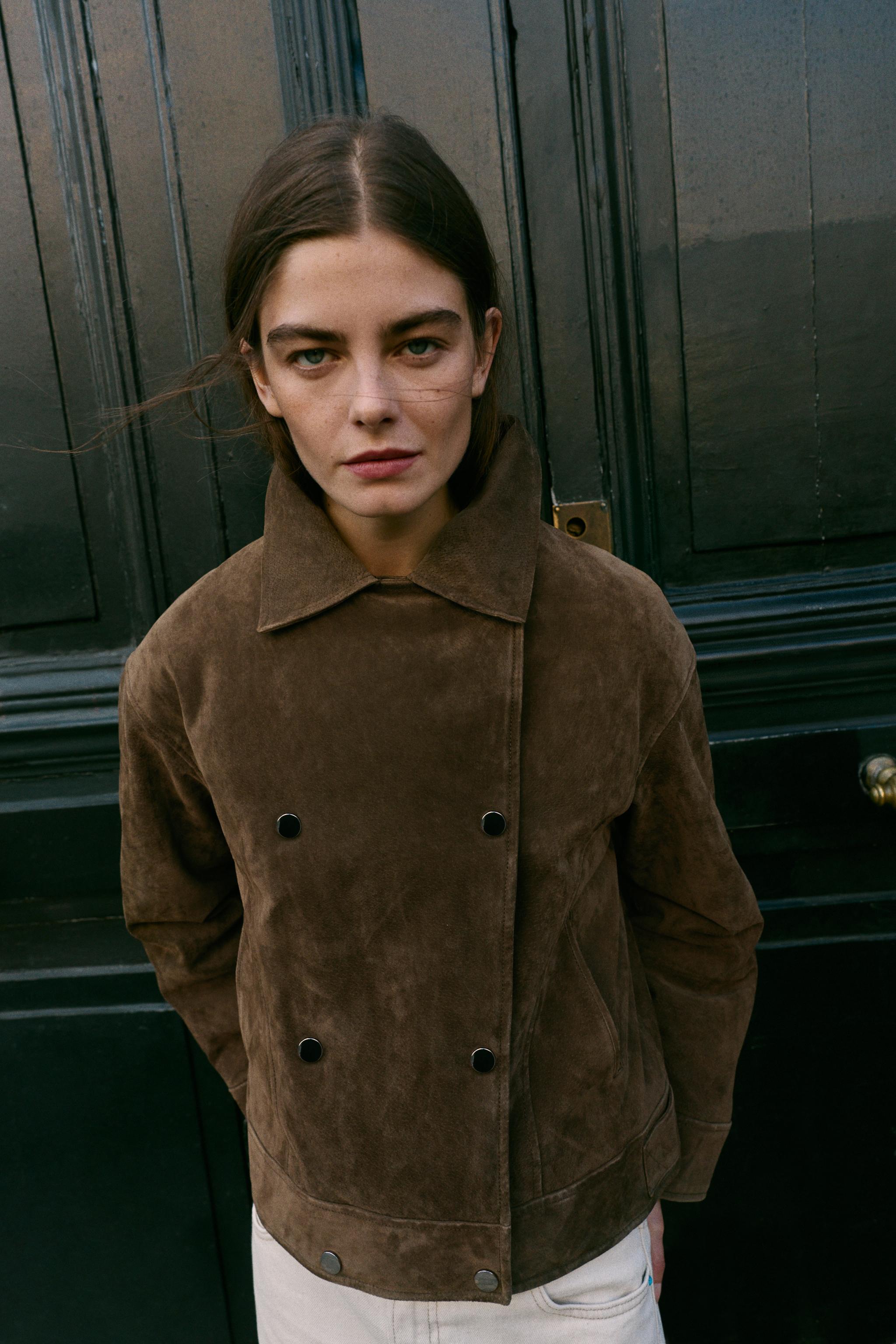 100% LEATHER PADDED JACKET WITH FAUX FUR COLLAR