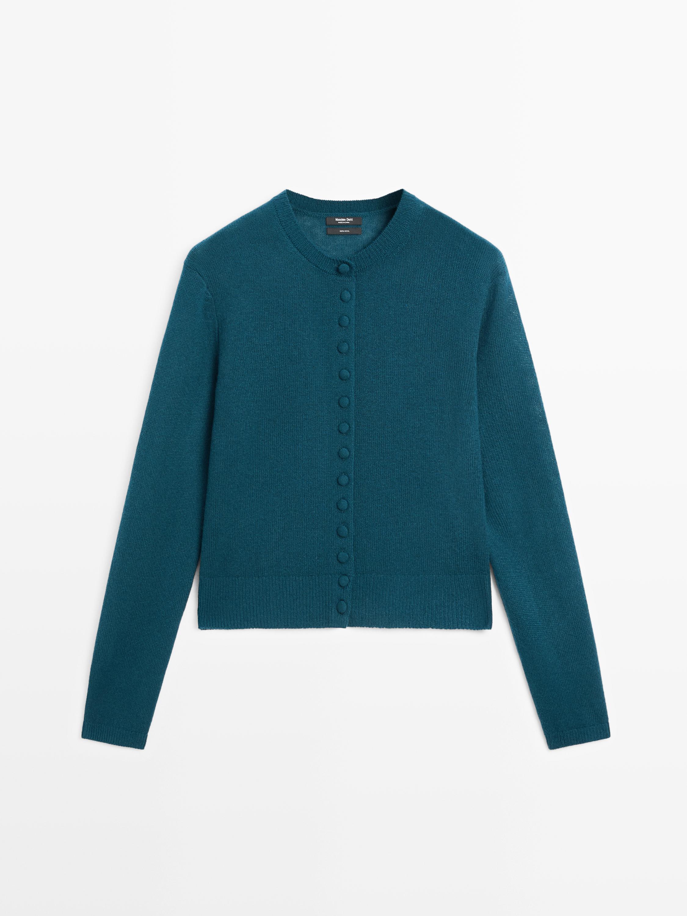 100% wool knit cardigan with covered buttons