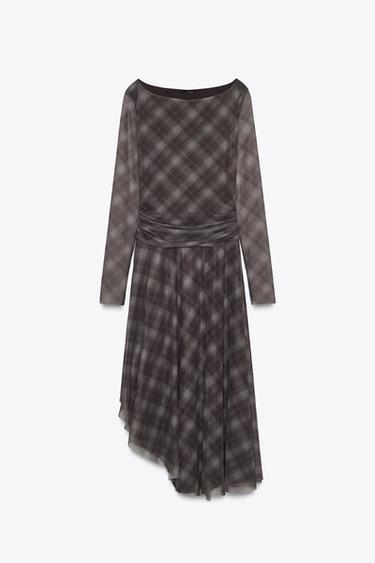 Zara 格紋網紗洋裝 - 棕色 - 圖片 0