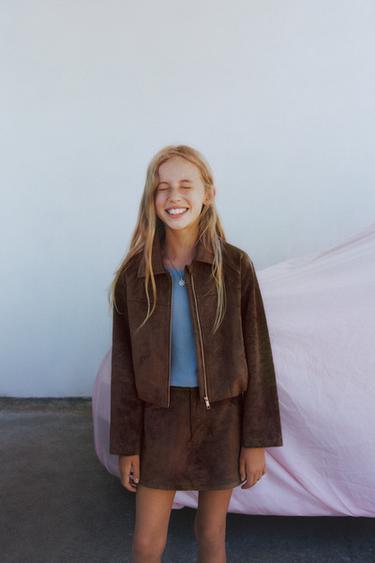 Zara FAUX SUEDE BOMBER JACKET - Brown