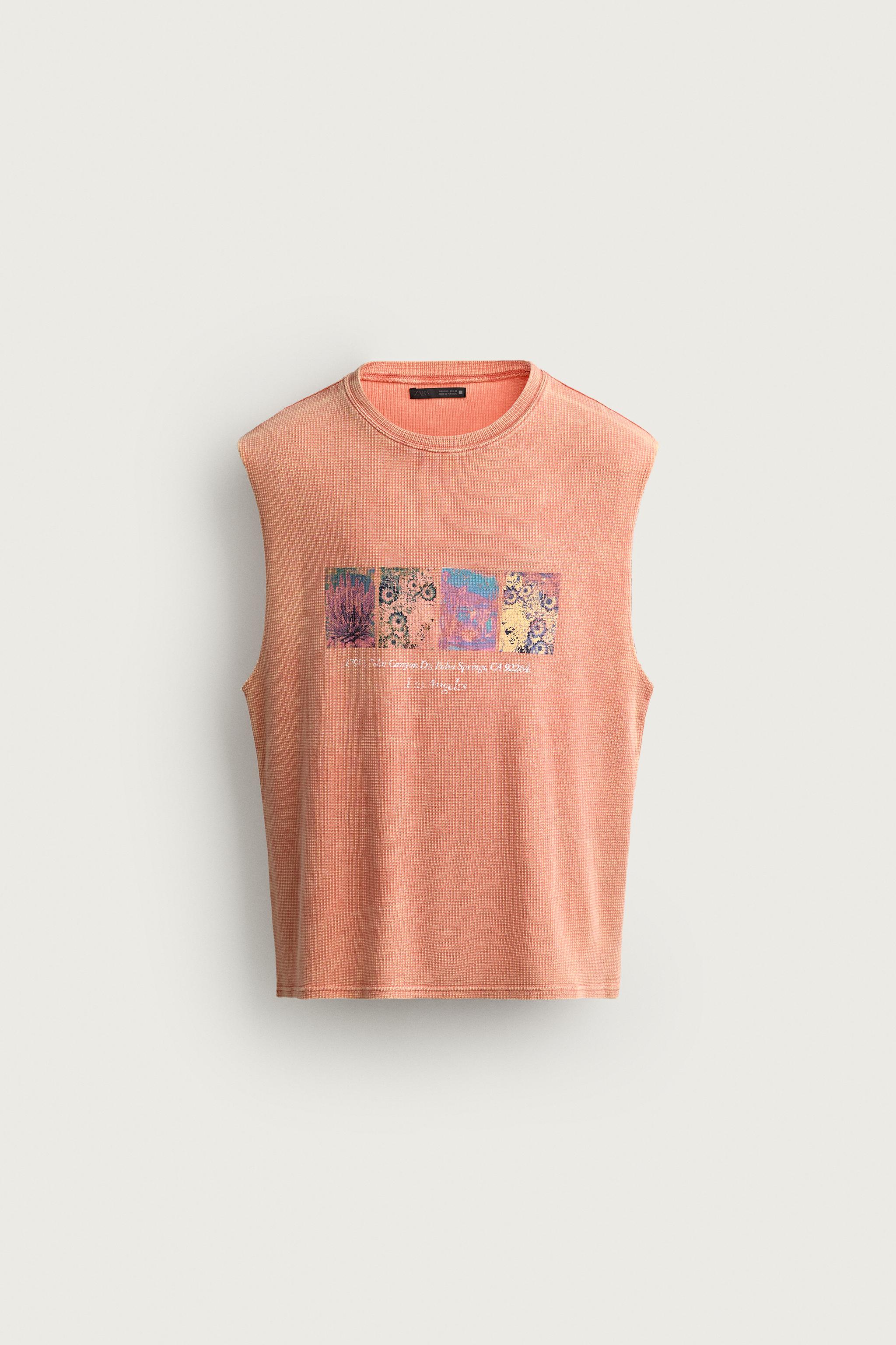 PRINTED KNIT TANK TOP — Coral red
